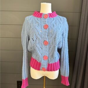 United Colors Of Benetton Vintage Blue and Pink Button-Up Cardigan Made in Italy